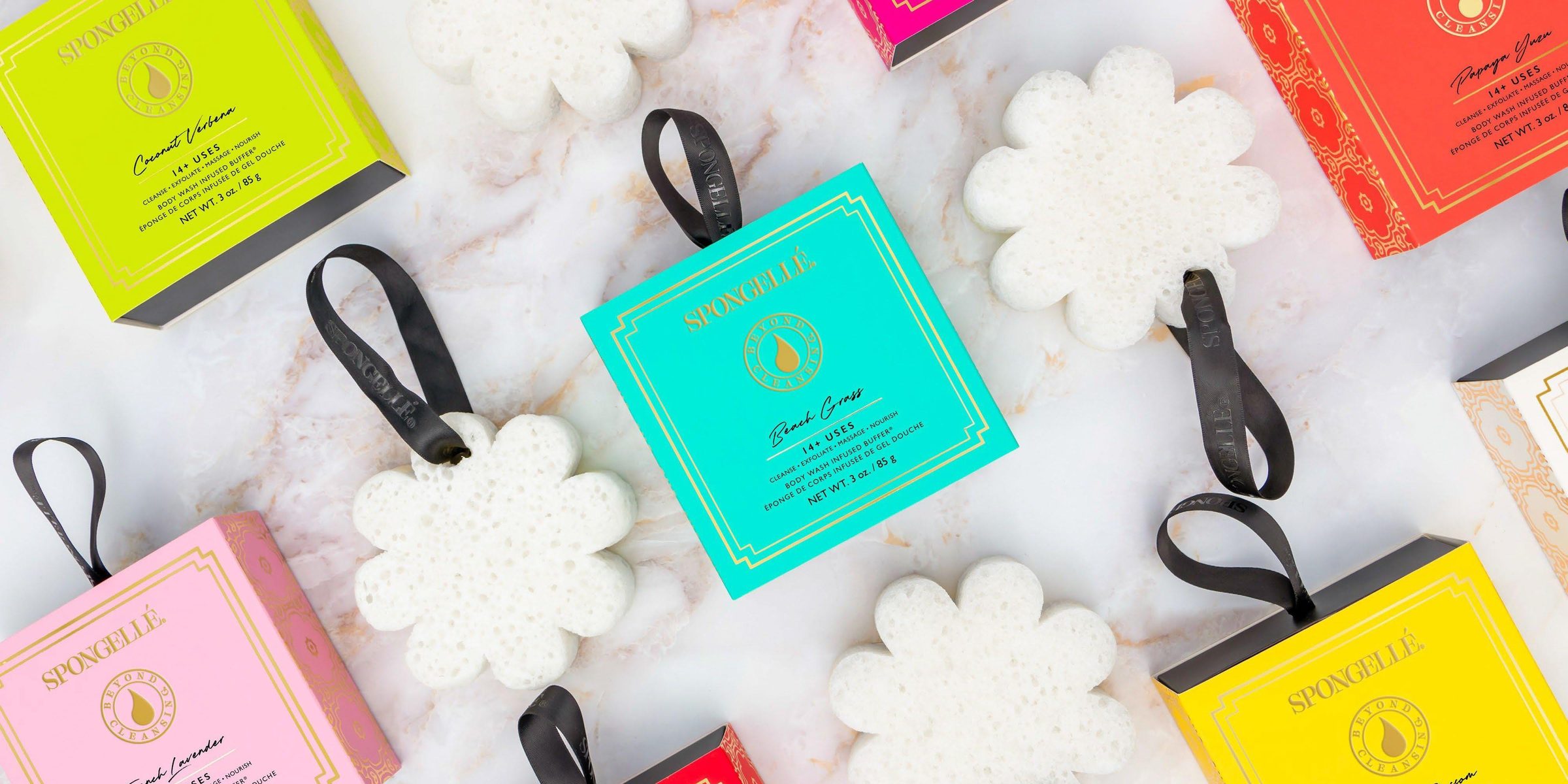 Spongell&eacute; body wash infused buffers with their boxed presentation